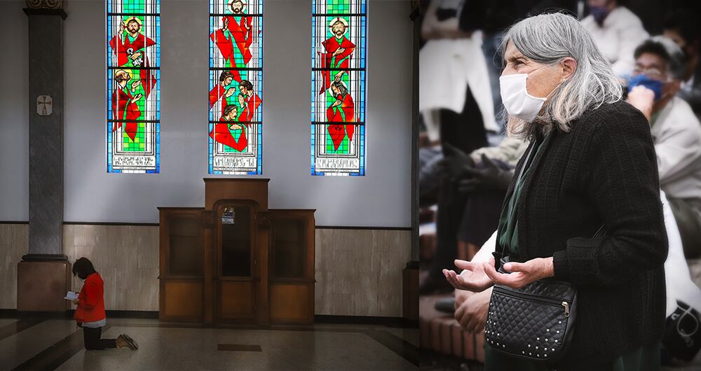 Eloisa Moriano, de 80 años, asiste cada domingo a 5 misas consecutivas en la iglesia del Divino Niño Jesús, en el barrio 20 de Julio.