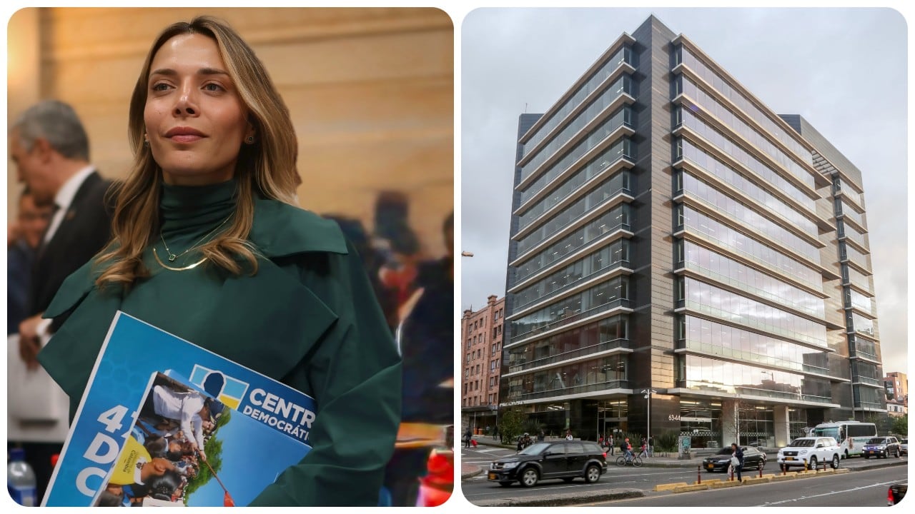 La senadora María Clara Posada y la sede principal de la JEP en Bogotá.
