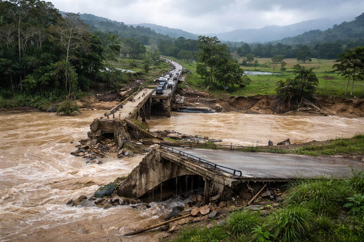 Puente caído en zona de Necoclí. Imagen adaptada con uso de IA