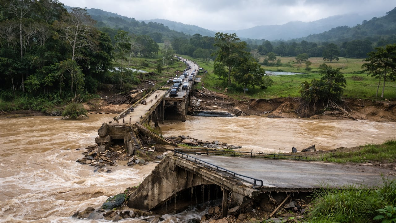 Puente caído en zona de Necoclí. Imagen adaptada con uso de IA