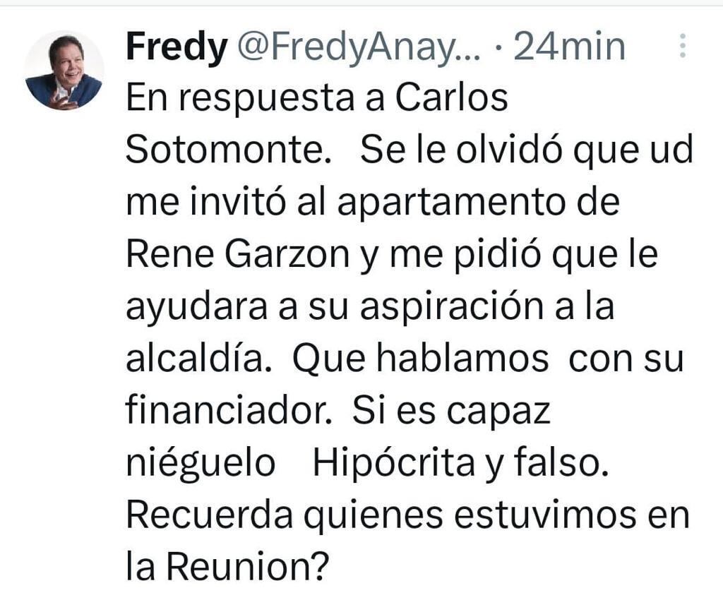 Fredy Anaya eliminó la publicación horas después.