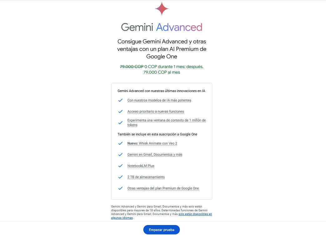 La herramienta Veo 2 se habilita para quienes pagan el plan Gemini Advanced, que cuesta 79.000 COP.