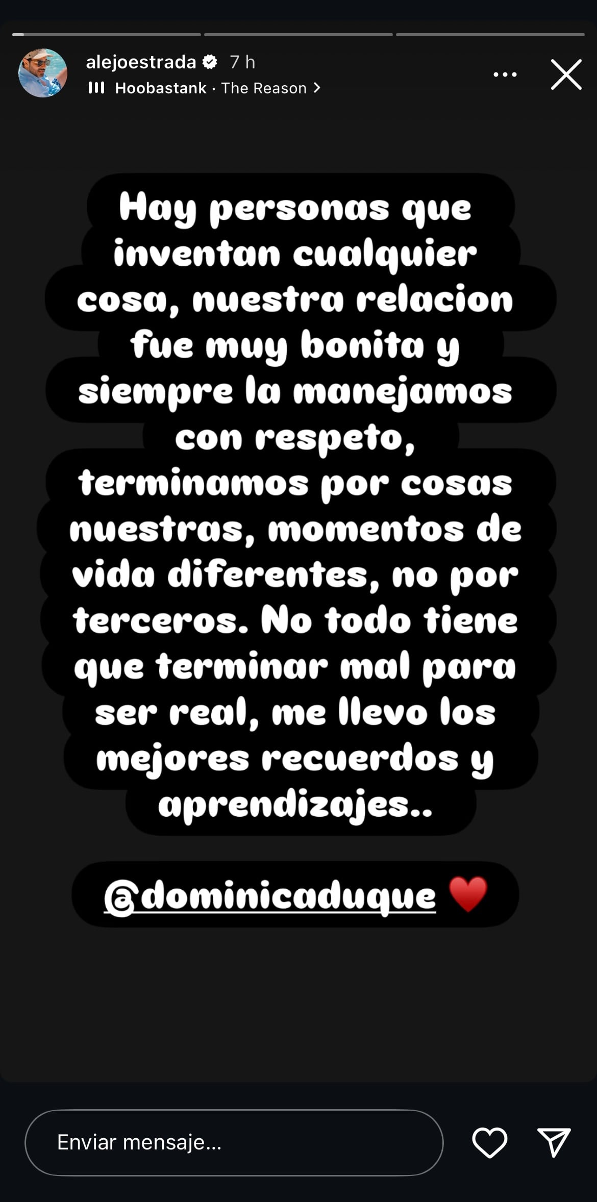 Alejandro Estrada volvió a hablar de su ruptura con Dominica Duque.