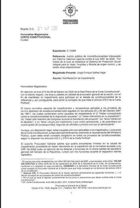 Esta es la carta del procurador a la Corte.