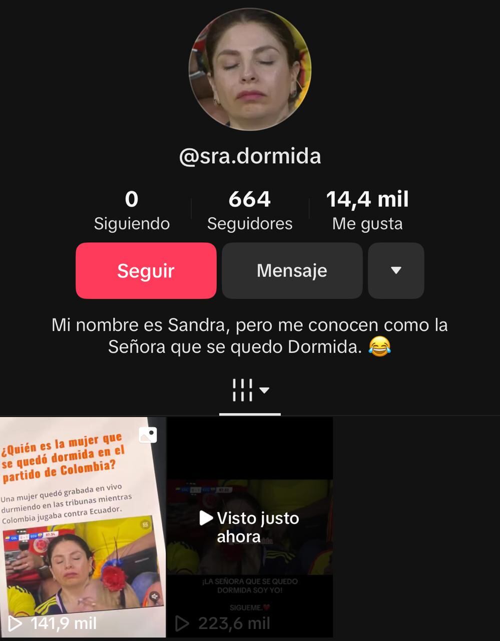 Mujer se quedó dormida durante el partido Colombia vs. Ecuador