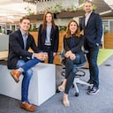 De izquierda a derecha, Lucas López Lince, vicepresidente de Negocios; Juanita Mesa Martínez, vicepresidenta legal y de Asuntos Corporativos; Claudia Múnera Pineda, vicepresidenta de Recursos Humanos, y Andrés Felipe Gómez Salazar, presidente de Grupo Familia.