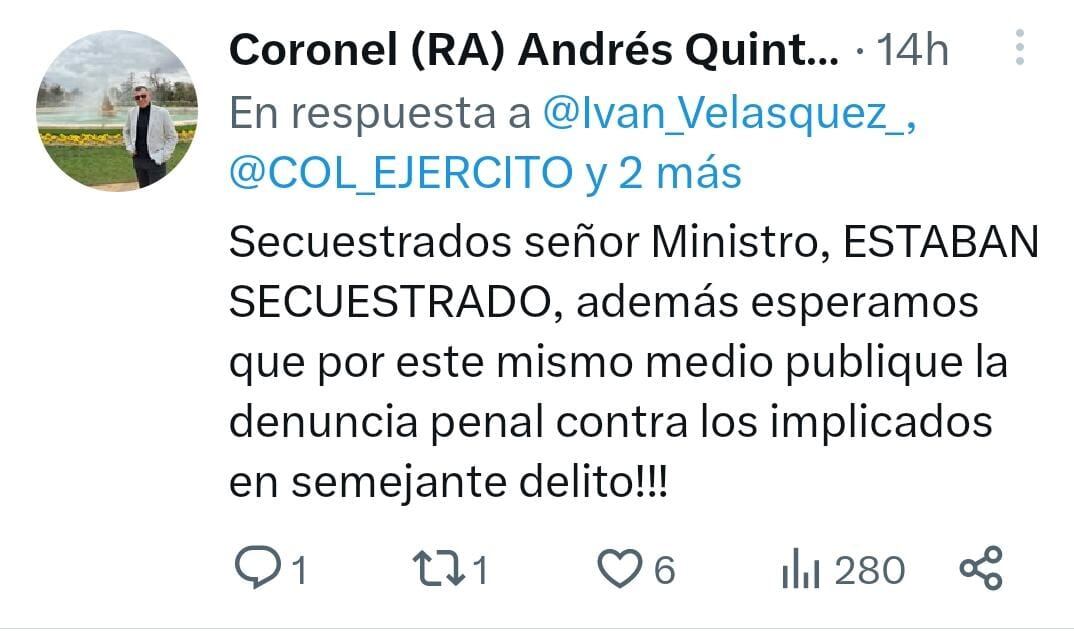 Usuarios de Twitter criticaron al ministro de Defensa Iván Velásquez, por no calificar como secuestro los casos donde la comunidad ha atacado a la fuerza pública.