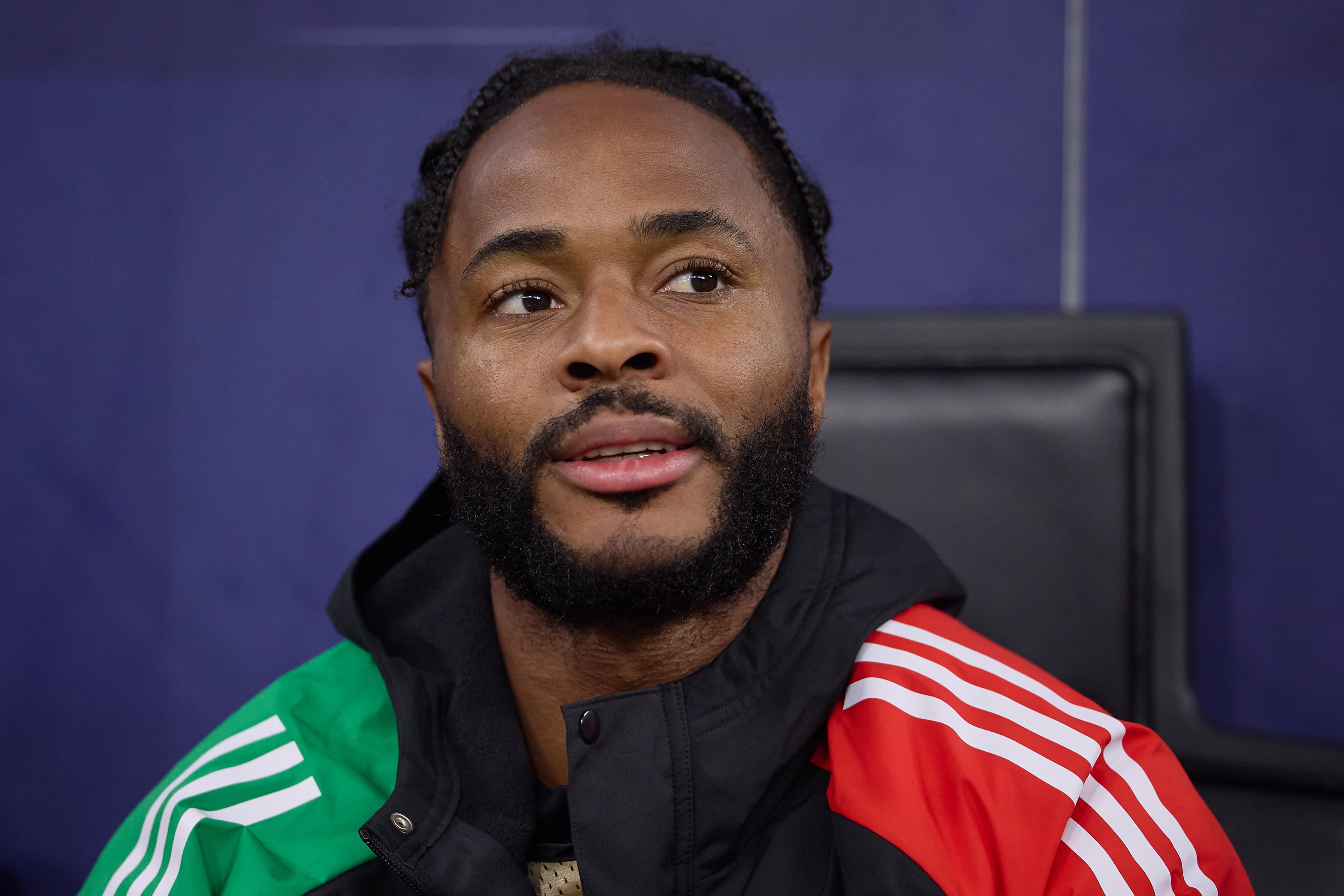 MILAN, ITALY - NOVEMBER 06: Raheem Sterling of Arsenal looks on prior to the UEFA Champions League 2024/25 League Phase MD4 match between FC Internazionale Milano and Arsenal FC at Stadio San Siro on November 06, 2024 in Milan, Italy. (Photo by Emmanuele Ciancaglini/Ciancaphoto Studio/Getty Images)