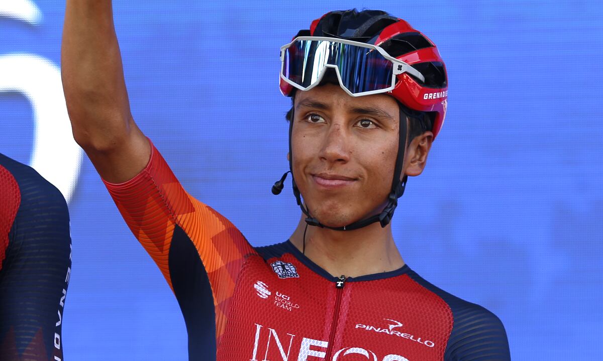 SAN JUAN, ARGENTINA - JANUARY 28: (L-R) Filippo Ganna of Italy and Egan Arley Bernal Gomez of Colombia and INEOS Grenadiers prior to the 39th Vuelta a San Juan International 2023, Stage 6 a 144.9km stage from Velódromo Vicente Chancay to Velódromo Vicente Chancay / #VueltaSJ2023 / on January 28, 2023 in San Juan, Argentina. (Photo by Getty Images/Maximiliano Blanco)