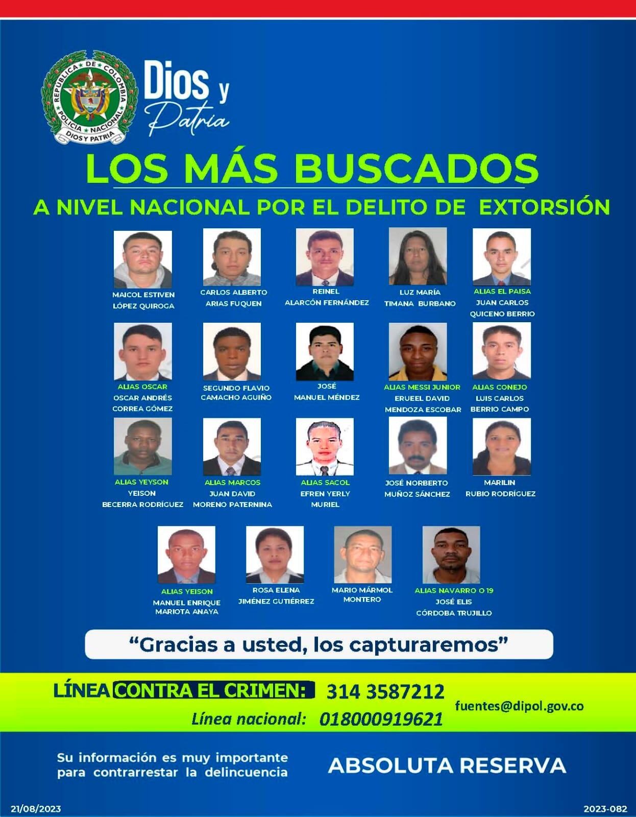 Cartel con los más buscados por extorsión.