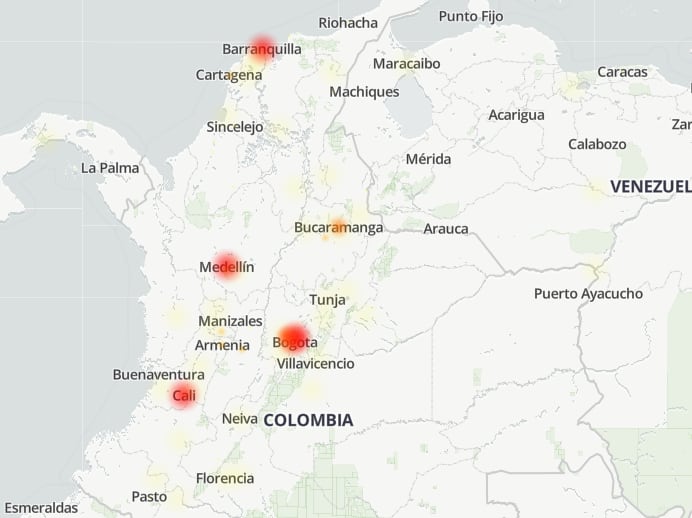 Reporte de ciudades de downdetector.com