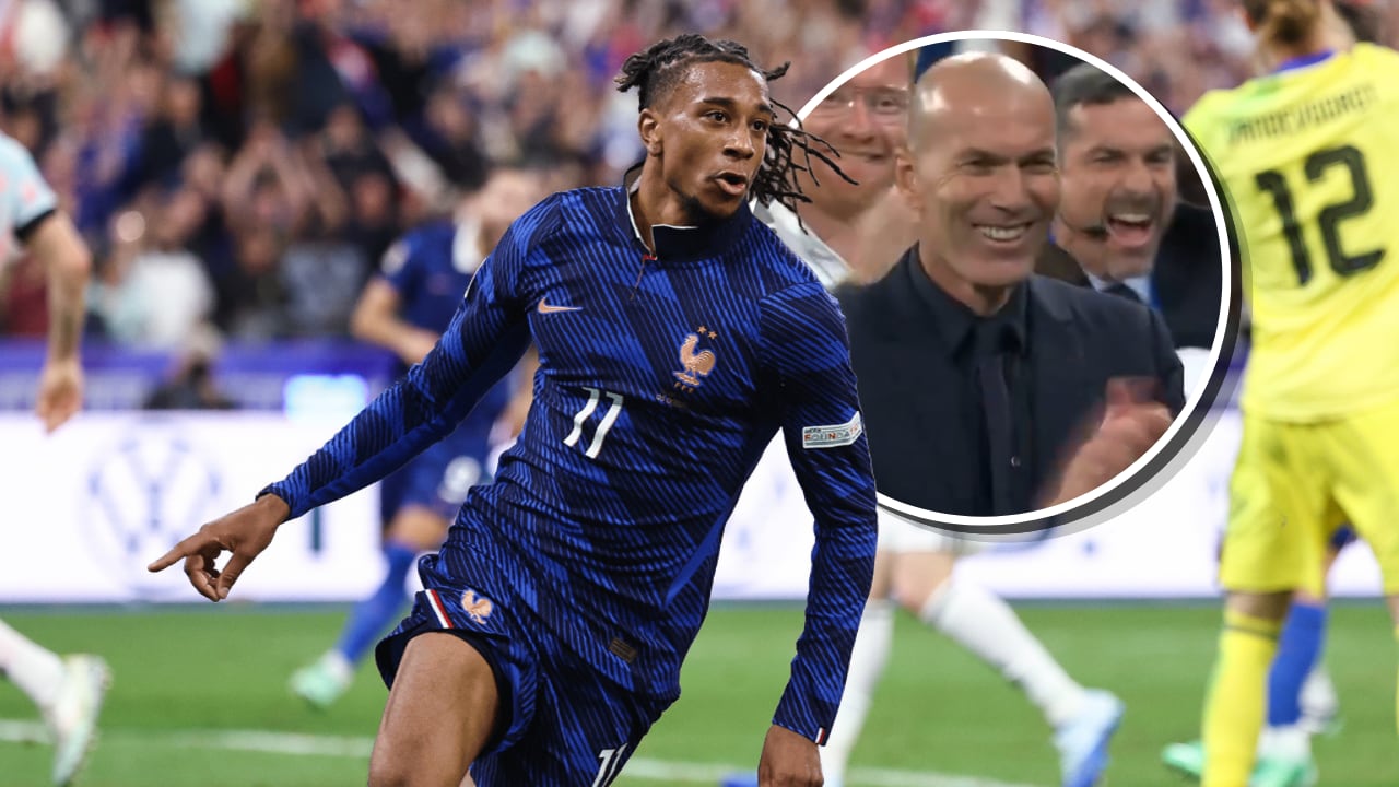 Felicidad absoluta para Zinedine Zidane (der.) luego de la brillante actuación conjunta de Francia, que acabó en golazo de Olise (centro).