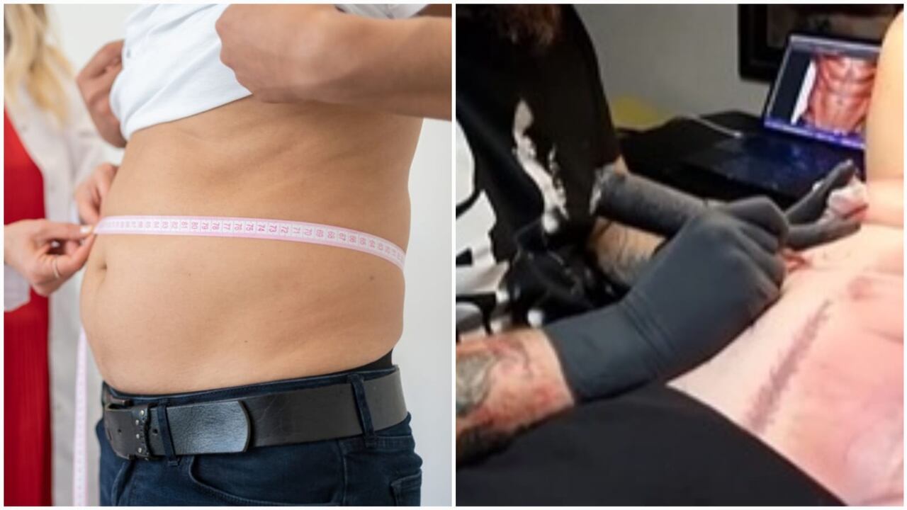 El tatuador dijo que a su cliente no le gustaba hacer ejercicio ni llevar una dieta equilibrada (la imagen de la izquierda es de referencia).