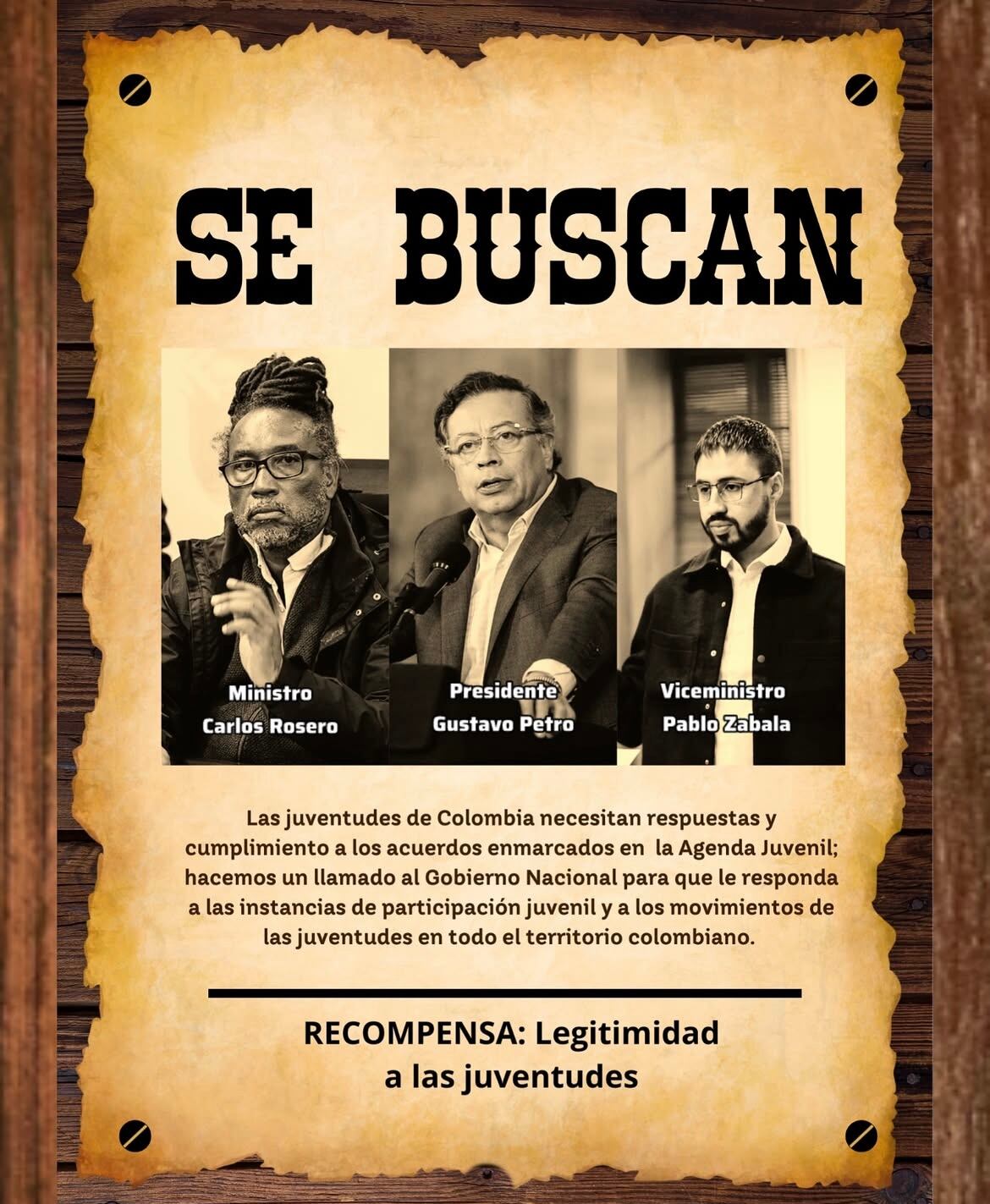 Cartel de Se busca con la foto del presidente Gustavo Petro