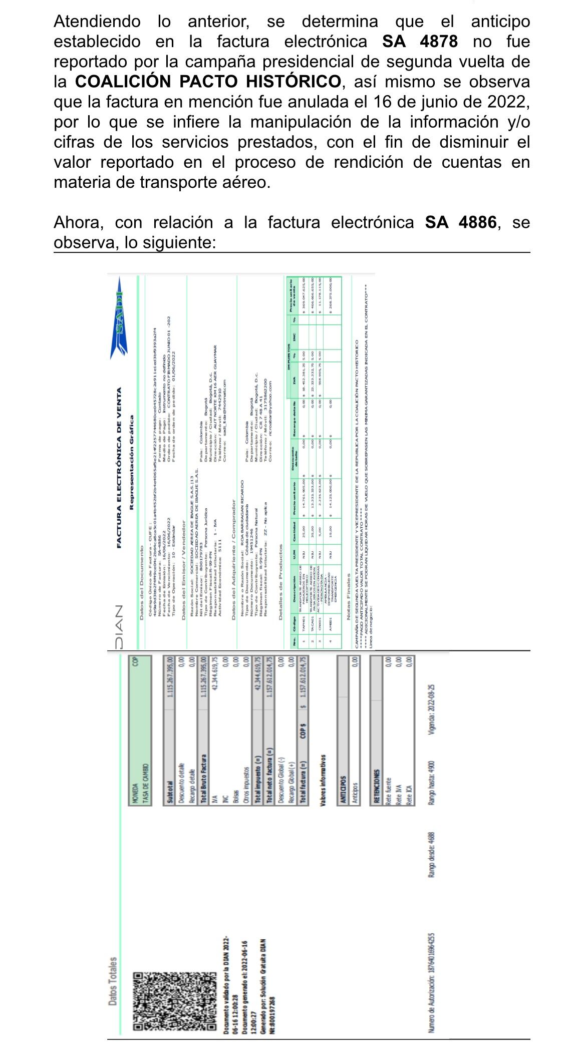 Facturas anuladas campaña Petro