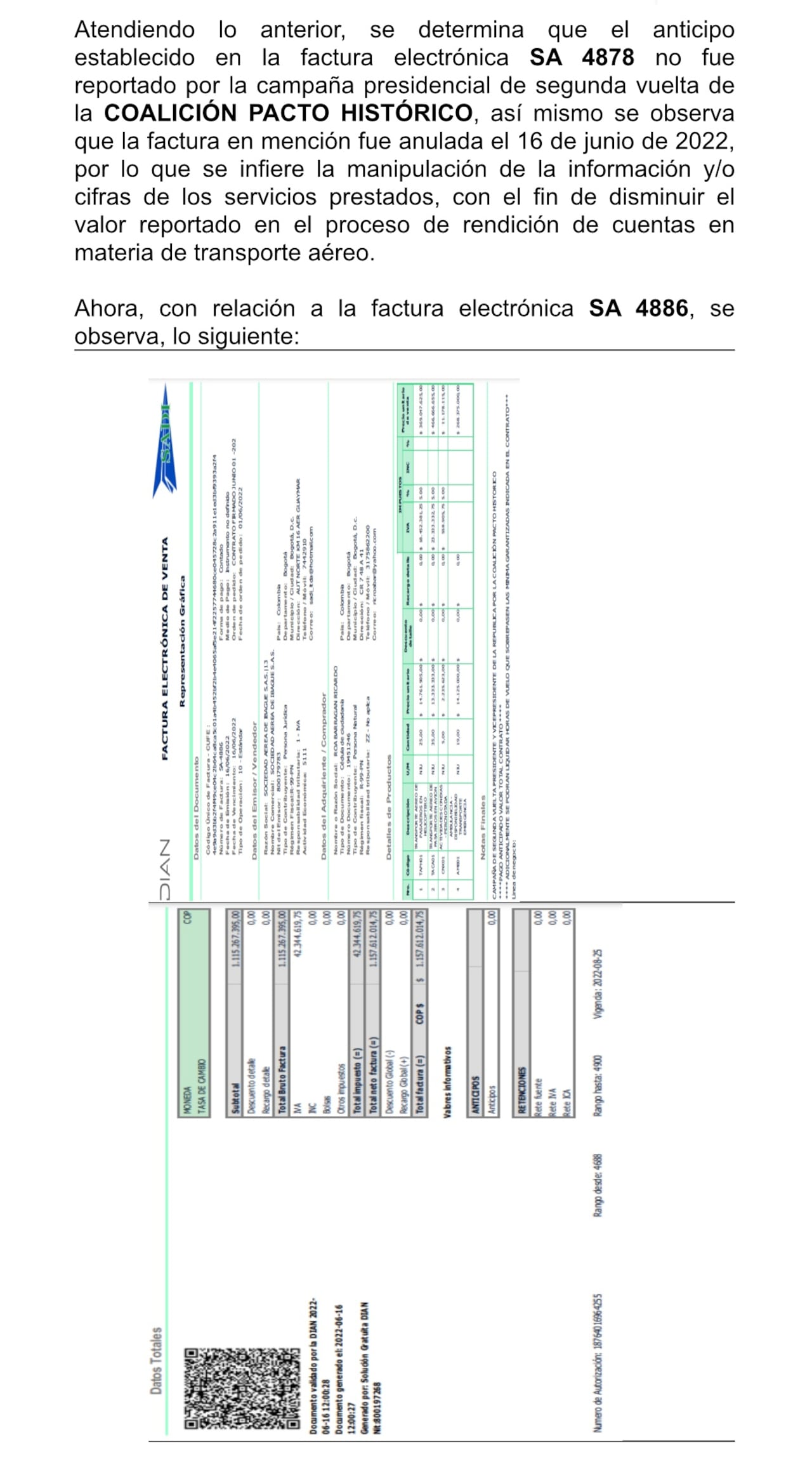 Facturas anuladas campaña Petro