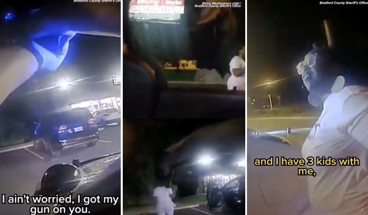 Momentos de angustia vivió una mujer embarazada mientras un policía le apuntaba con su arma de fuego