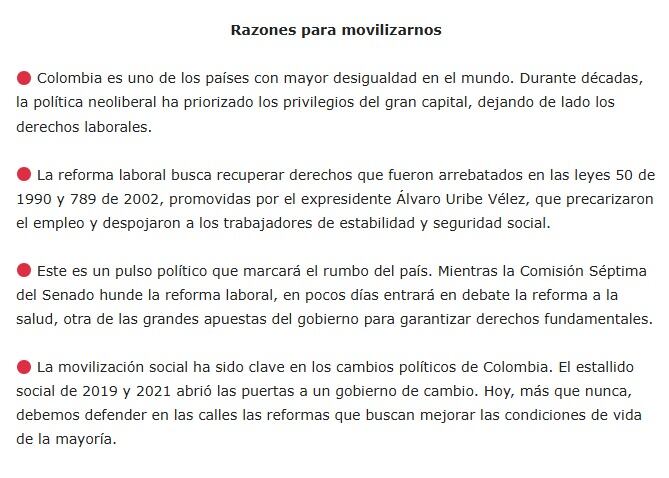 La CUT expone las razones para la movilización.