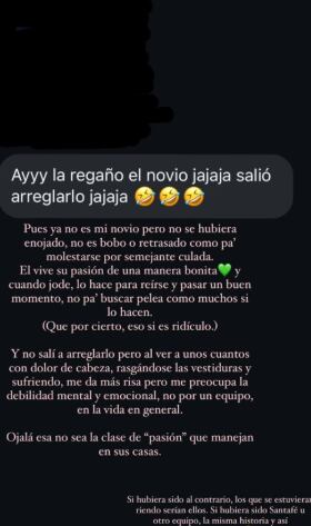Valentina Taguado responde un comentario y afirma la ruptura de su relación.