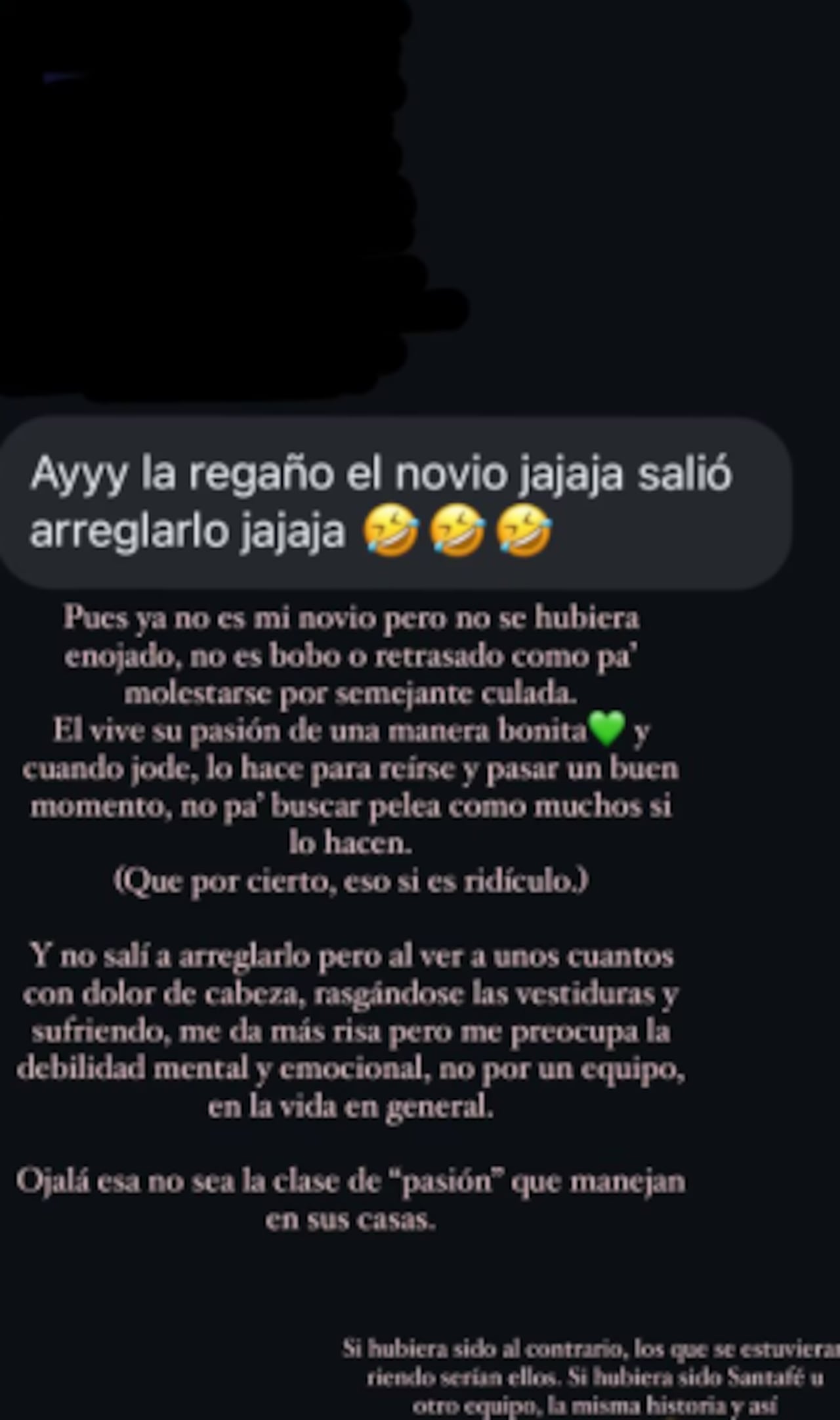 Valentina Taguado responde un comentario y afirma la ruptura de su relación.