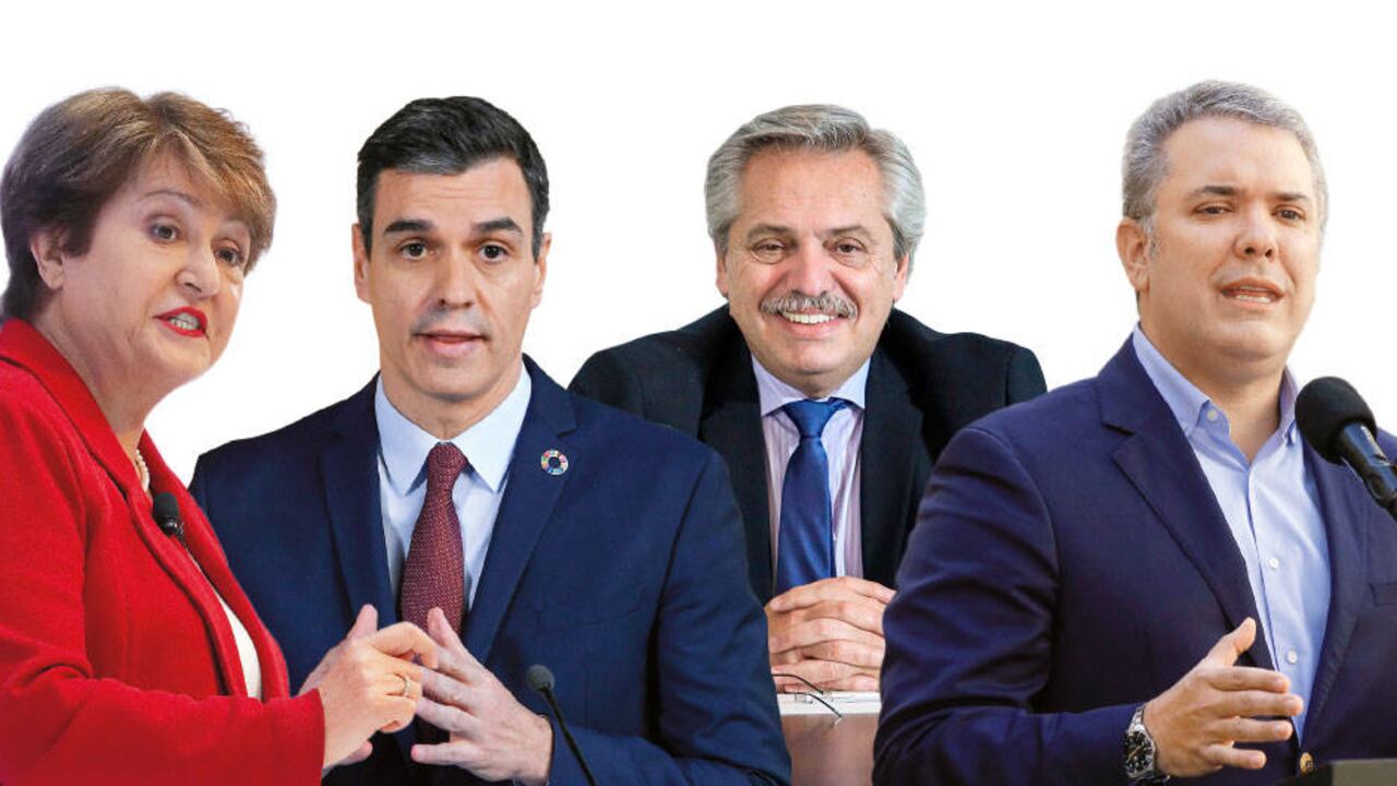La presidenta del FMI, Kristalina Georgieva, y el presidente del Gobierno Español, Pedro Sánchez, escucharon las preocupaciones de diez mandatarios de la región, entre ellos, Alberto Fernández, de Argentina, e Iván Duque, de Colombia.