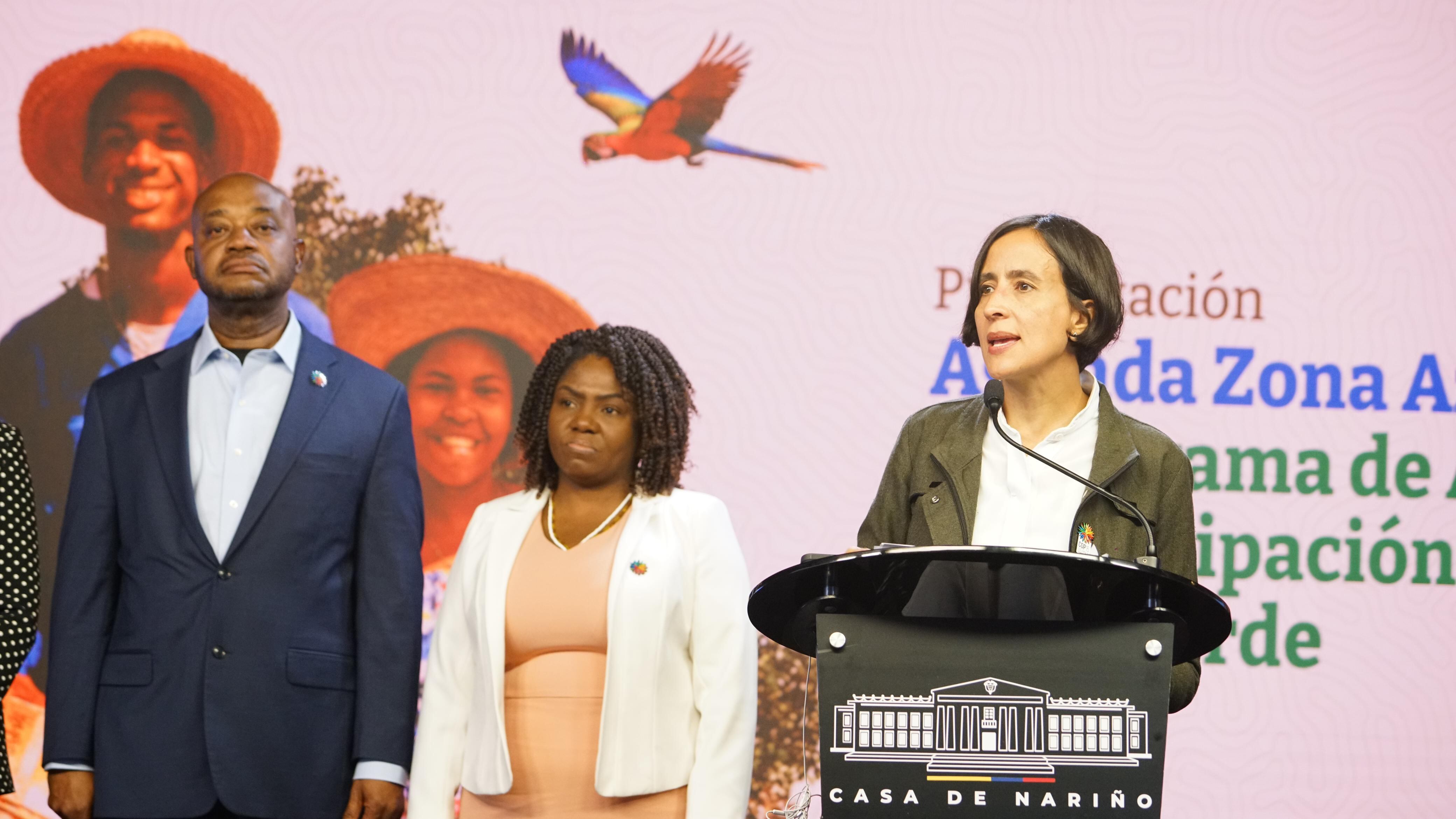 Canciller Luis Gilberto Murillo, vicepresidenta Francia Márquez y ministra de Ambiente Susana Muhamad.