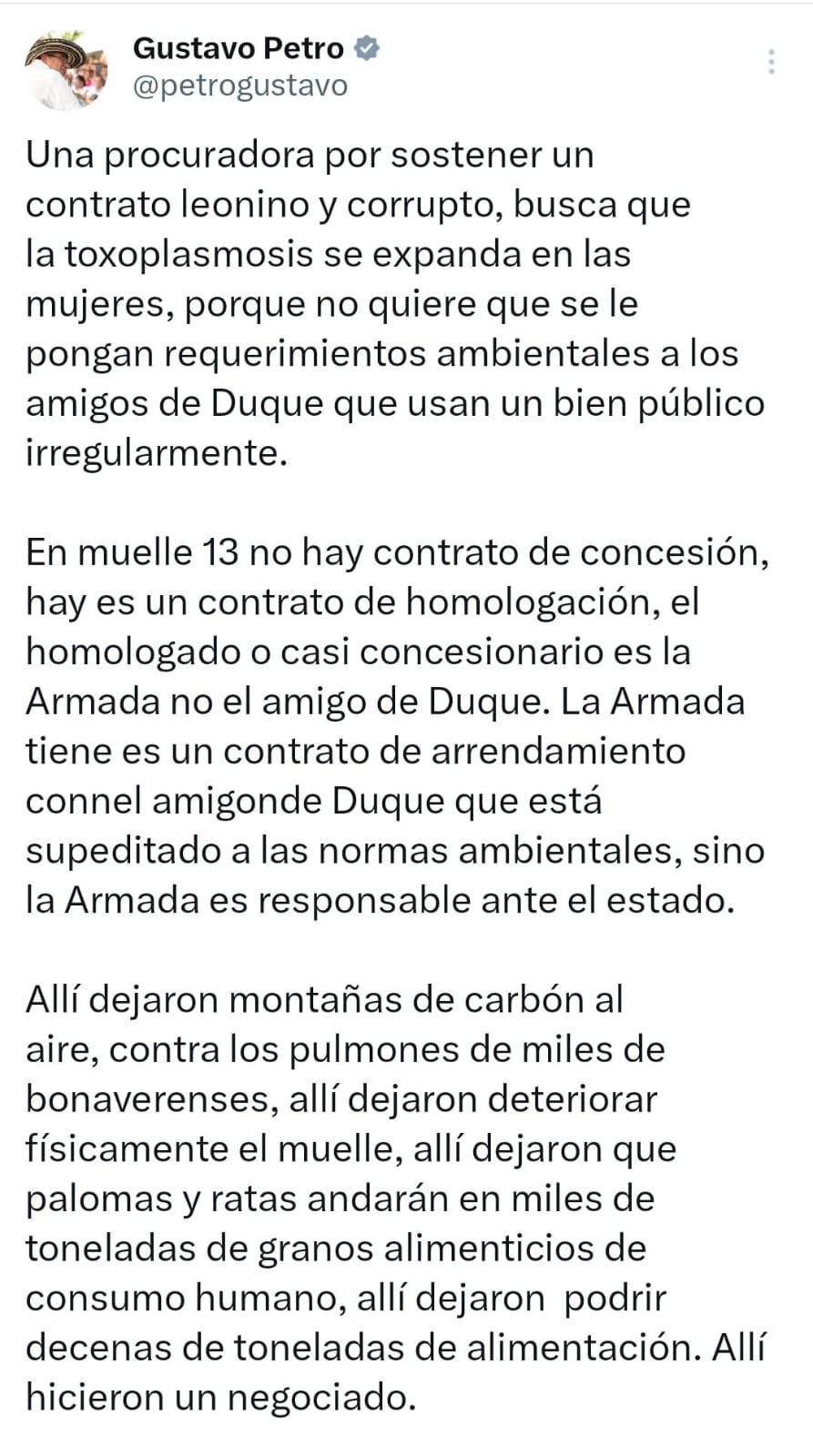 Petro cuestionó a la Procuraduría por postura sobre el muelle 13 y catalogó el contrato de “leonino y corrupto”