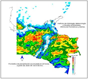Mapa climatológico del martes 30 de junio en Colombia.