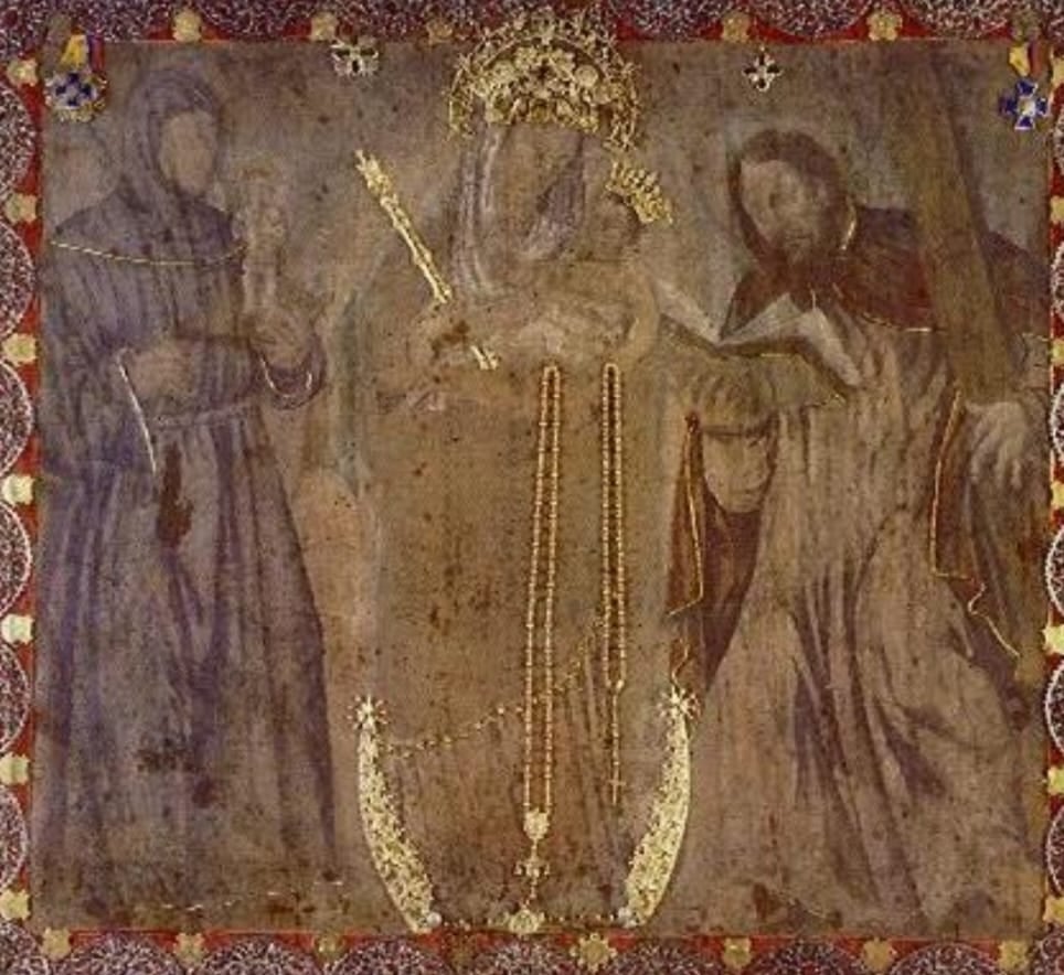 Imagen del Lienzo autentico de la Virgen de Chiquinquirá, pintado en el siglo XVI