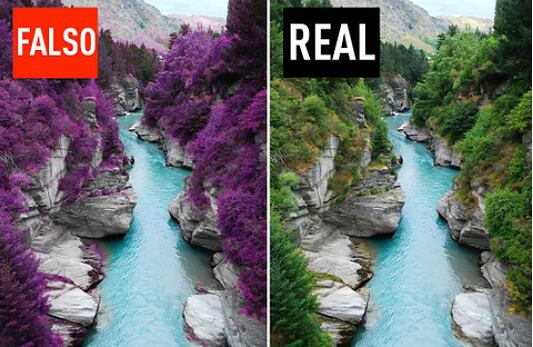 Lo que se presenta como Piscinas de las Hadas en Escocia en realidad pertenece a Queenstown, en Nueva Zelanda, que sin necesidad de montaje alguno ya resulta un lugar pintoresco.