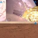 Las imágenes incluyen una foto grupal del orbitador y Marte, primer plano del orbitador, capa de hielo en el área del polo norte de Marte visto desde la órbita, y un paisaje de la superficie tomada por el rover Zhurong.
