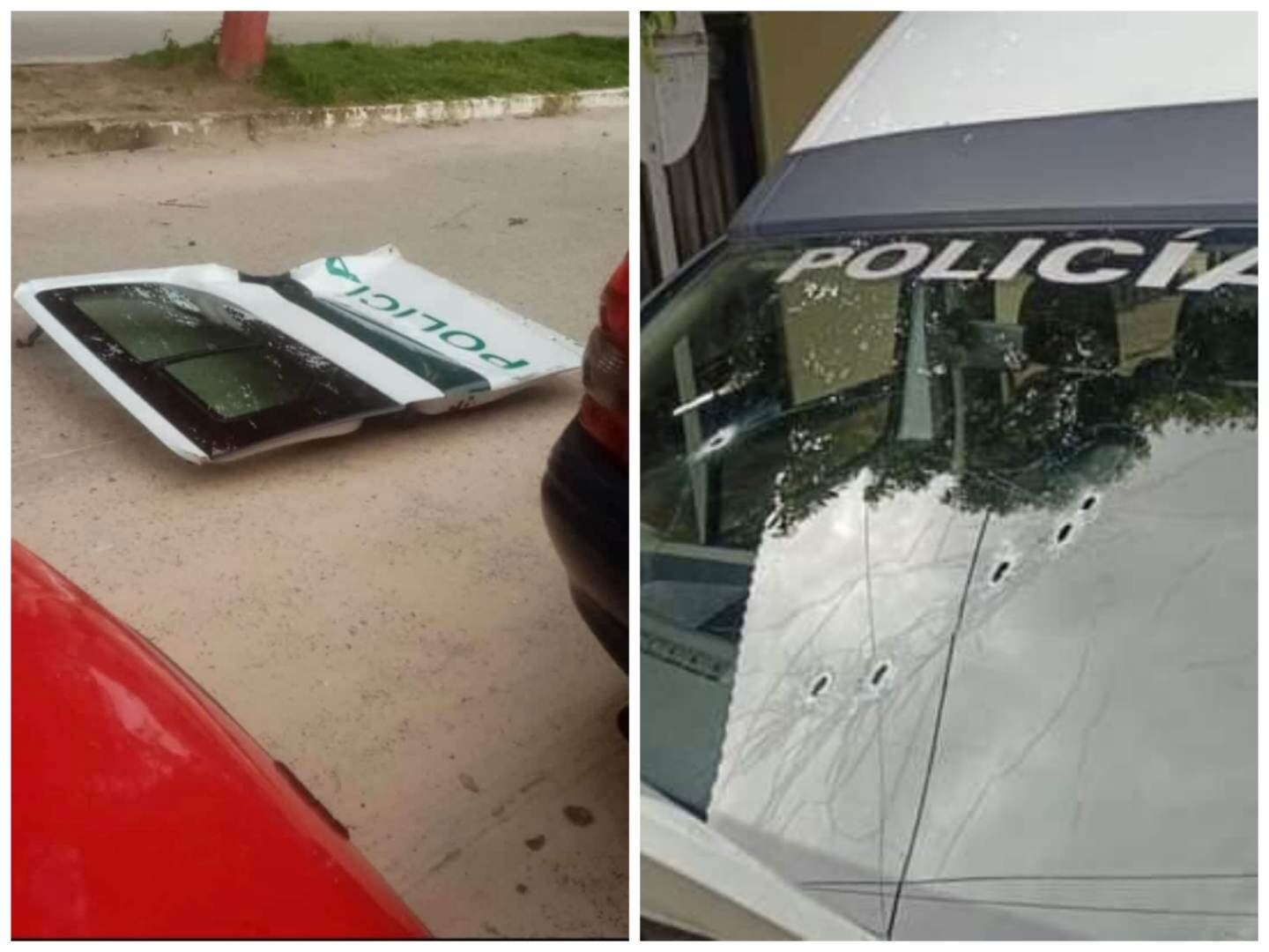 La patrulla quedó con varios daños.