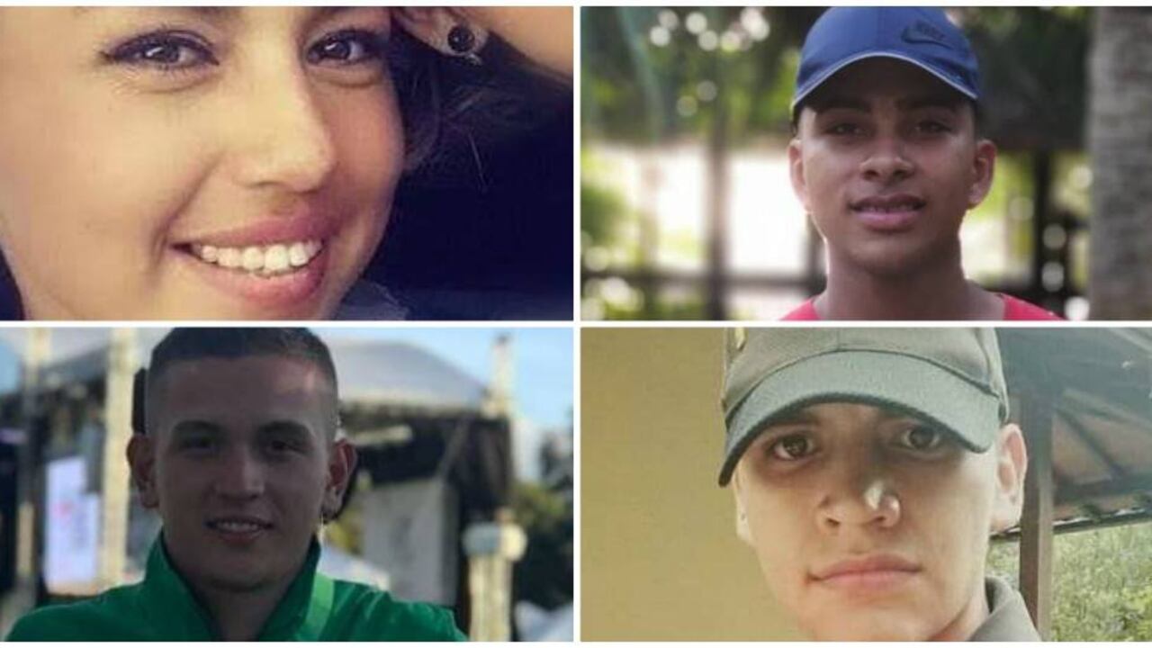 Estas son algunas de las víctimas ya identificadas: Érika Sofía Chicó y Cristian Camilo Maquilon Martínez (arriba); Steven Prada e Iván René Muñoz Parra (abajo). Fotos: archivo particular.