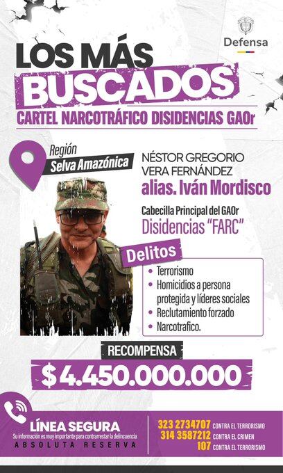 Cartel recompensa alias Iván Mordisco