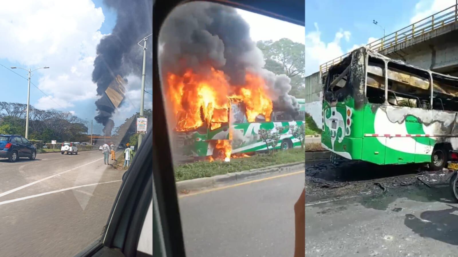 Buseta incinerada vía Turbaco-Cartagena