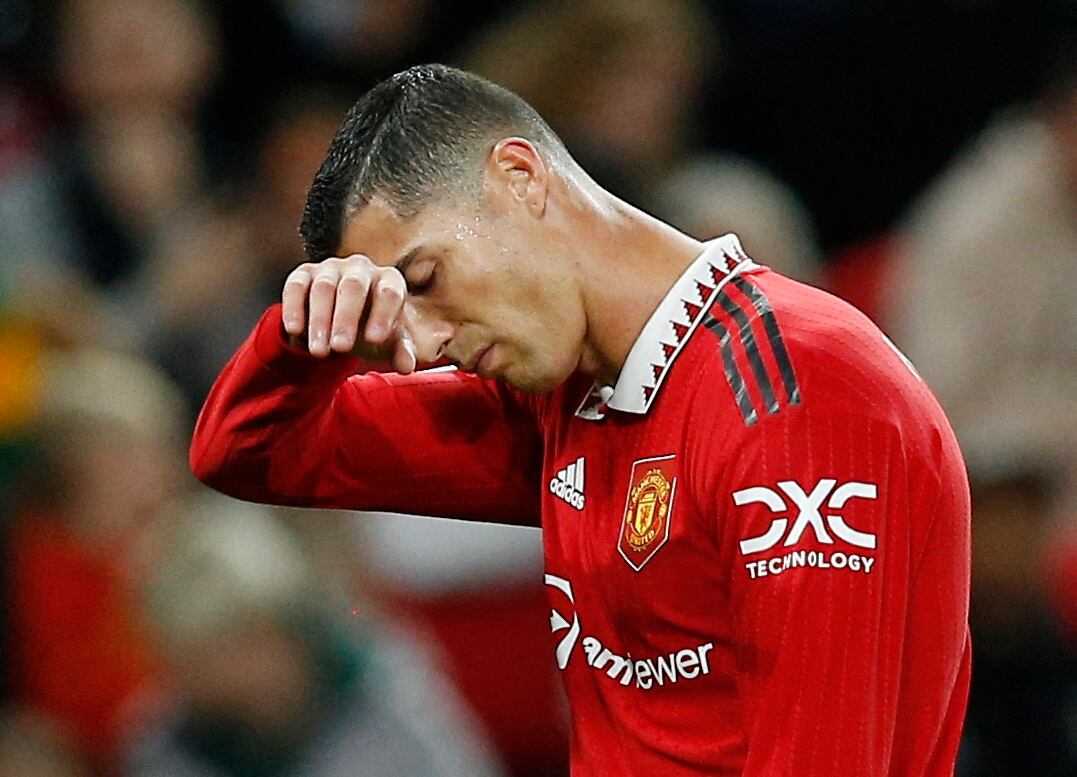 Soccer Football - Europa League - Group E - Manchester United v Sheriff Tiraspol - Old Trafford, Manchester, Britain - October 27, 2022 Manchester United's Cristiano Ronaldo reacts REUTERS/Craig Brough