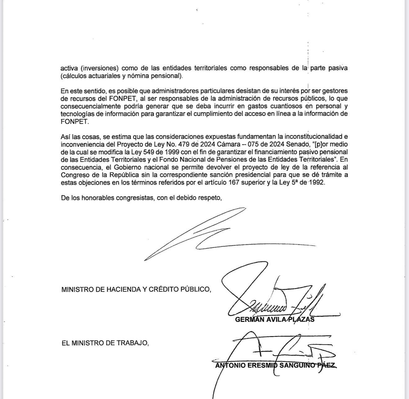 Carta de Gustavo Petro a Efraín Cepeda