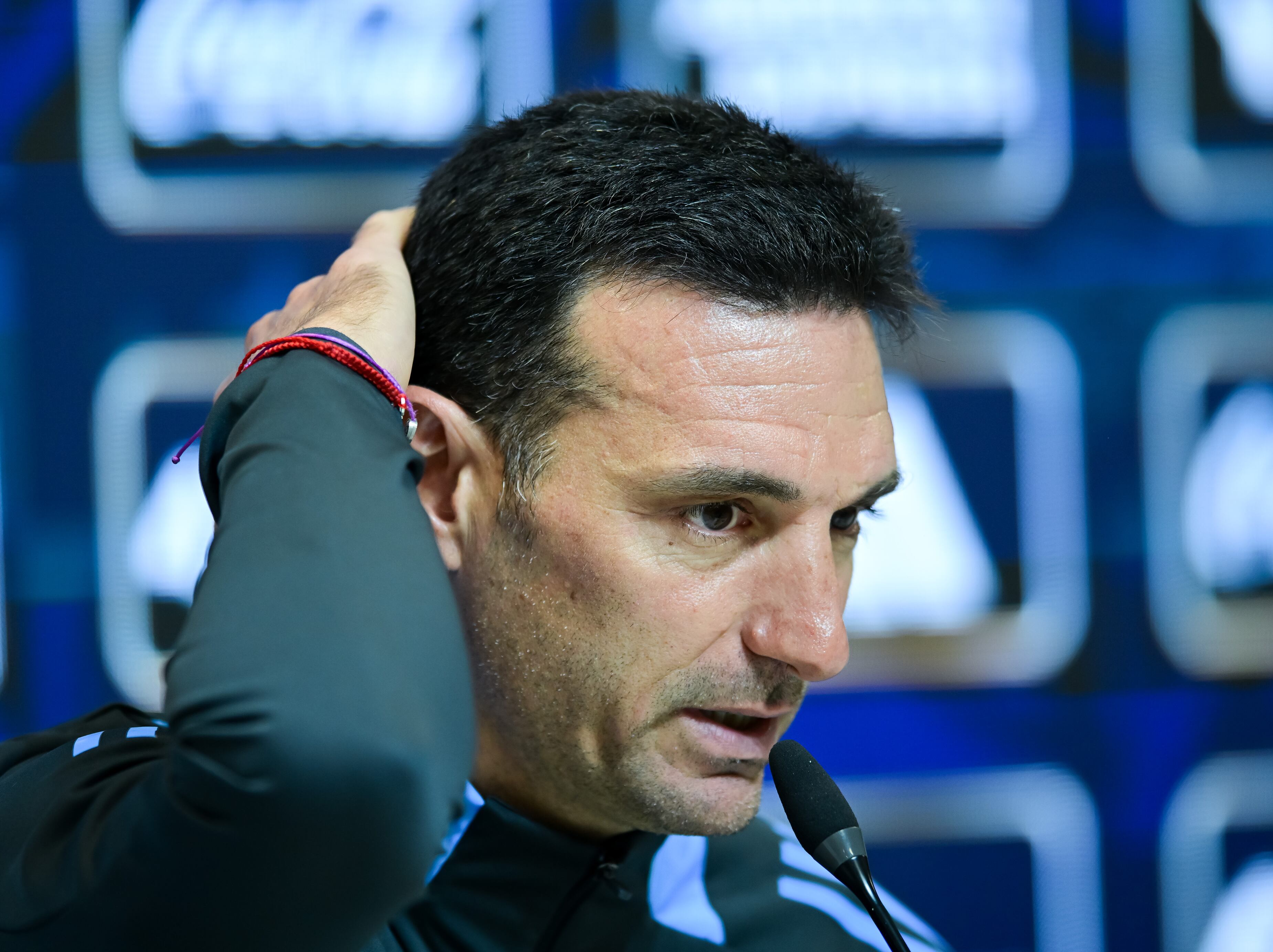 EZEIZA, ARGENTINA - JUNE 4: Lionel Scaloni head coach of Argentina speaks during a press conference on June 4, 2025 in Ezeiza, Argentina. (Photo by Marcelo Endelli/Getty Images)
