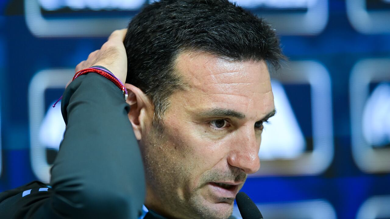 EZEIZA, ARGENTINA - JUNE 4: Lionel Scaloni head coach of Argentina speaks during a press conference on June 4, 2025 in Ezeiza, Argentina. (Photo by Marcelo Endelli/Getty Images)