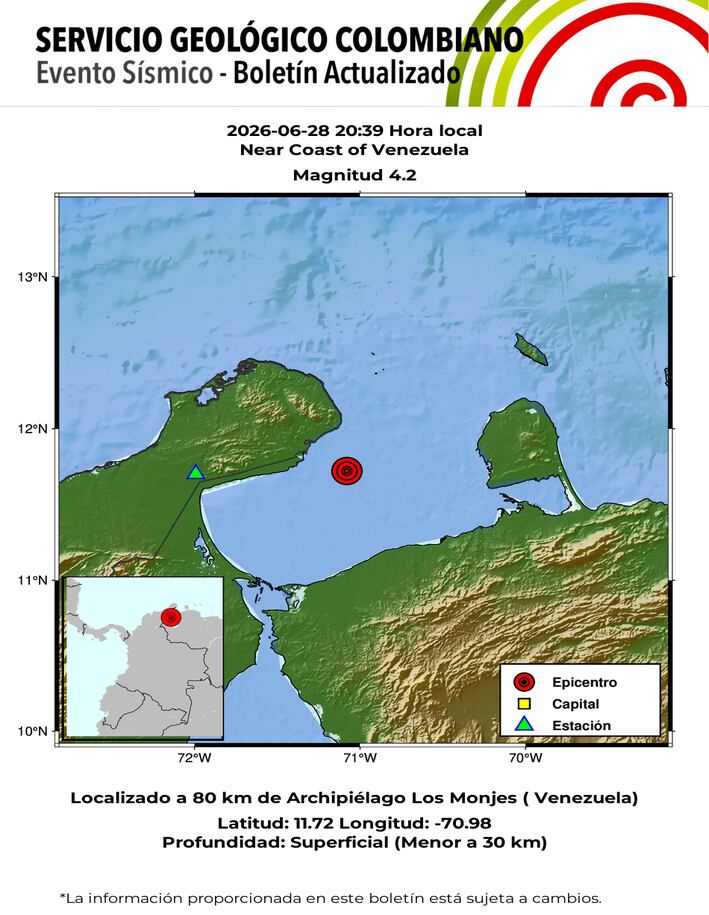 Nuevo temblor en las costas de Venezuela este domingo 28 de junio
