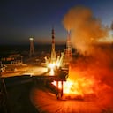 El cohete propulsor Soyuz-2.1a con la nave espacial Soyuz MS-22 que transporta una nueva tripulación a la Estación Espacial Internacional, ISS, despega en el cosmódromo ruso de Baikonur, Kazajstán, el miércoles 21 de septiembre de 2022. El cohete ruso transporta a la NASA el astronauta Frank Rubio, los cosmonautas de Roscosmos Sergey Prokopyev y Dmitri Petelin.