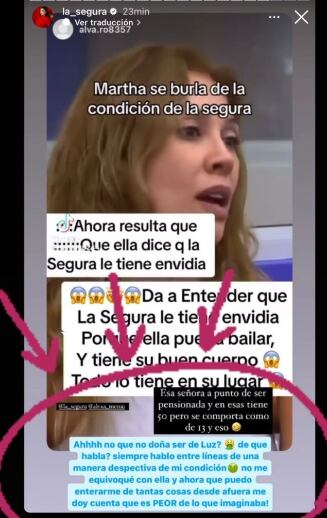 La Segura habla de Martha Isabel Bolaños, por burla de su condición de salud.
