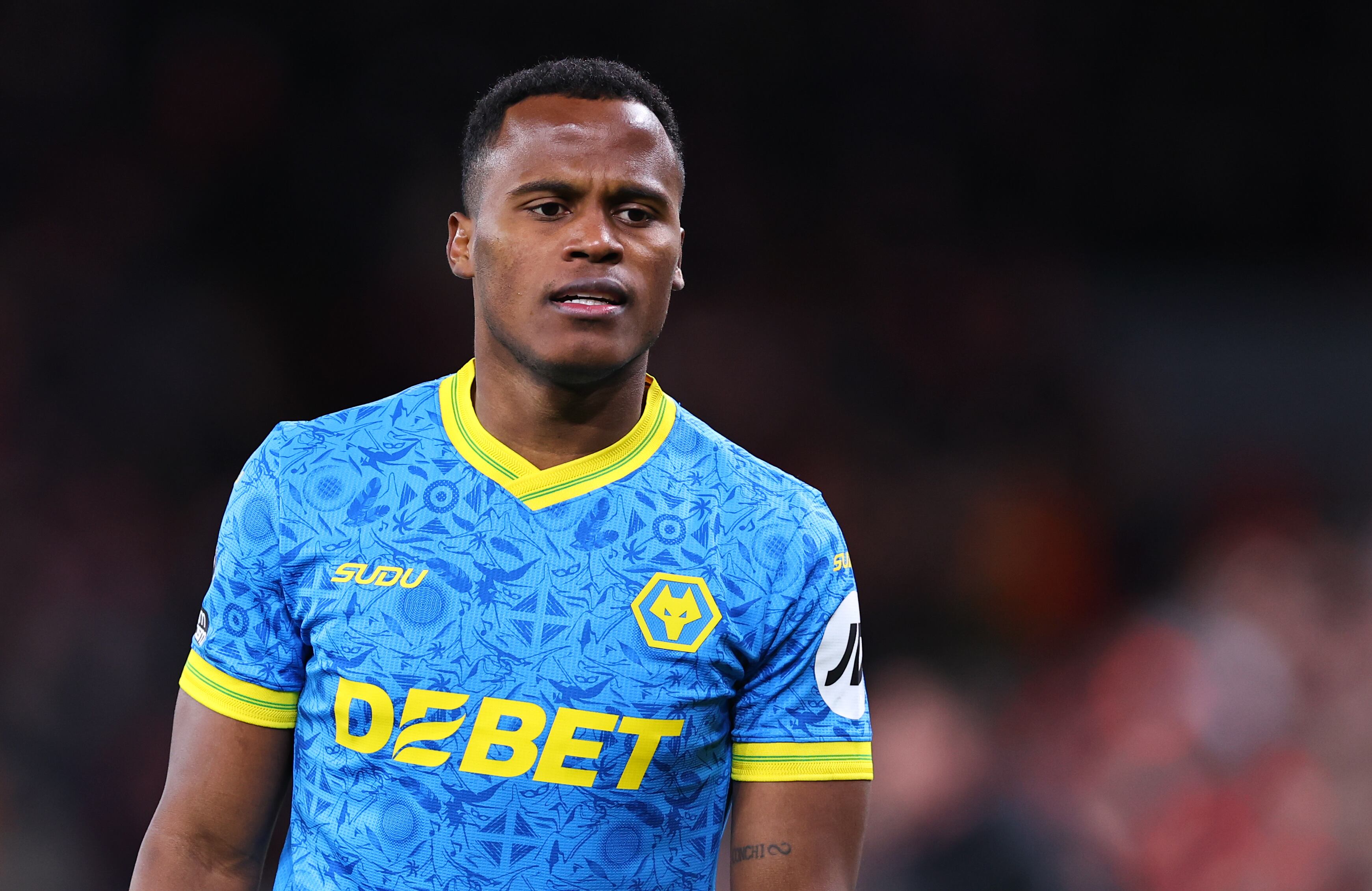 LIVERPOOL, ENGLAND - DECEMBER 27: Jhon Arias of Wolverhampton Wanderers during the Premier League match between Liverpool and Wolverhampton Wanderers at Anfield on December 27, 2025 in Liverpool, England. (Photo by Robbie Jay Barratt - AMA/Getty Images)