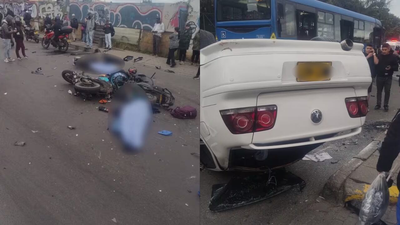 En la imagen se ve a las dos personas sin vida y al vehículo involucrado en el accidente.