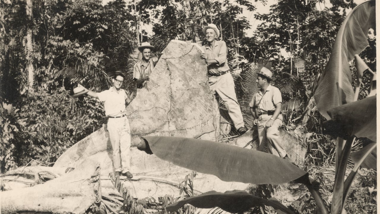 Tomada en las primeras visitas a la finca Leonor Emilia, donde se adecuó el terreno para sembrar banano variedad Gross Michel. Aquí están Libardo García, papá de Carlos, Godofredo García, su abuelo, y los primos Gustavo García y Ferney García.