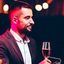 Ilustración de un hombre teniendo una cita con un robot.