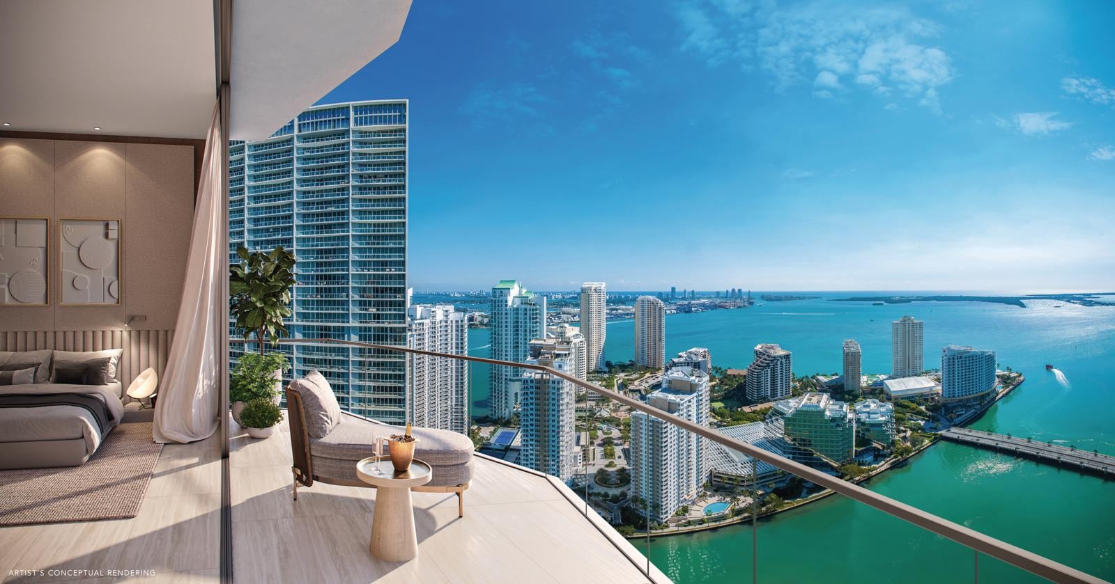 Los hogares en Viceroy Residences Brickell ofrecen una vista a la bahía de Biscayne, además de amplias amenidades.