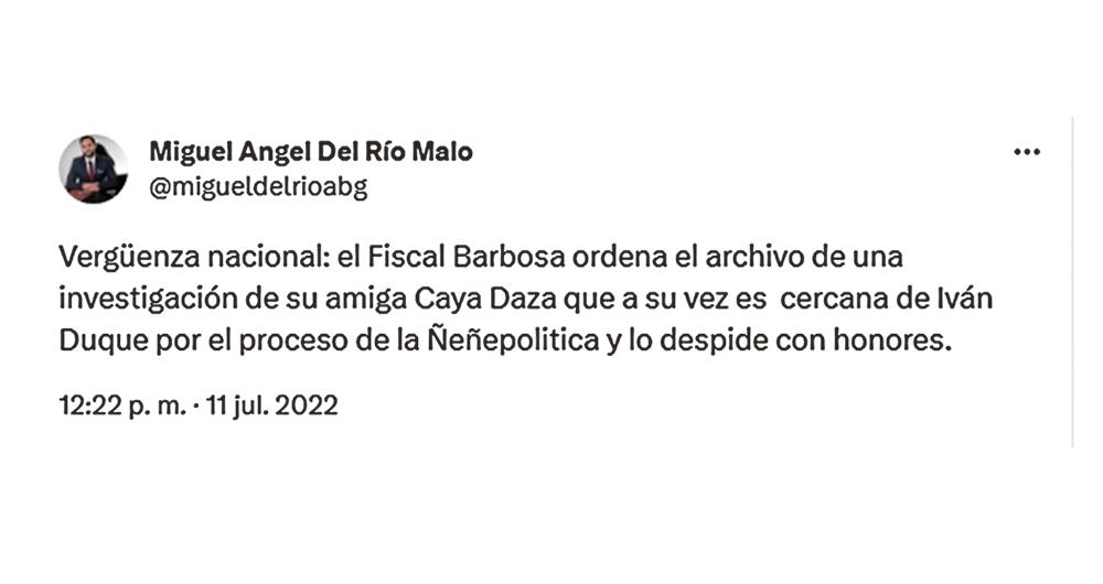 Tuit de Miguel Ángel del Río.