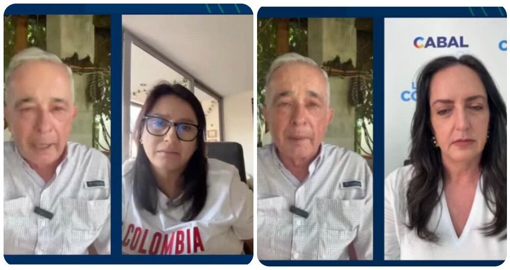 El expresidente Álvaro Uribe conversa con las precandidatas Paola Holguín y María Fernanda Cabal.