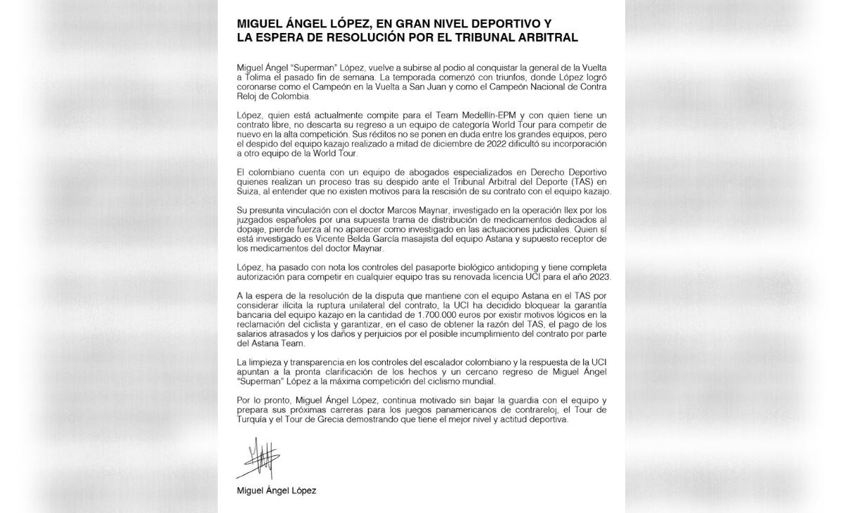 Comunicado Miguel Ángel López